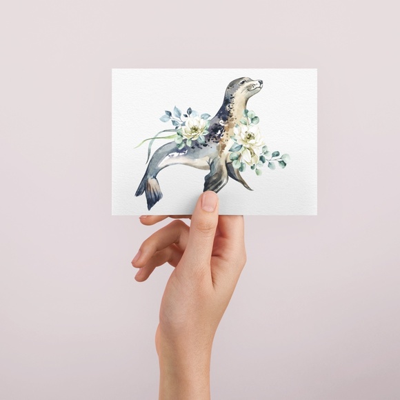 Sea Lion Watercolor Illustration Wall Art Print Poster Unframed - Picture 4 of 9